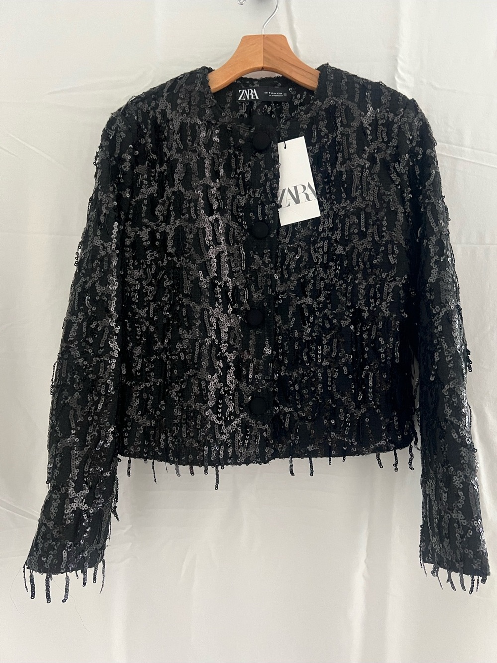 NEW Zara Fringed Sequin Blazer Medium